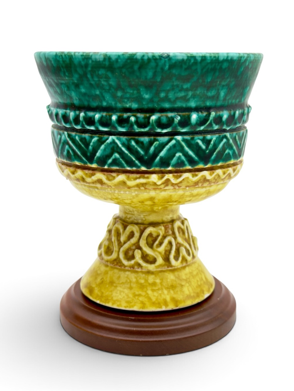 Vintage Italian Pottery Chalice Bitossi Aldo Londi Chartreuse Teal MCM Italy